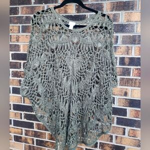 Chicos poncho, beautiflly croched, khaki, l/xl